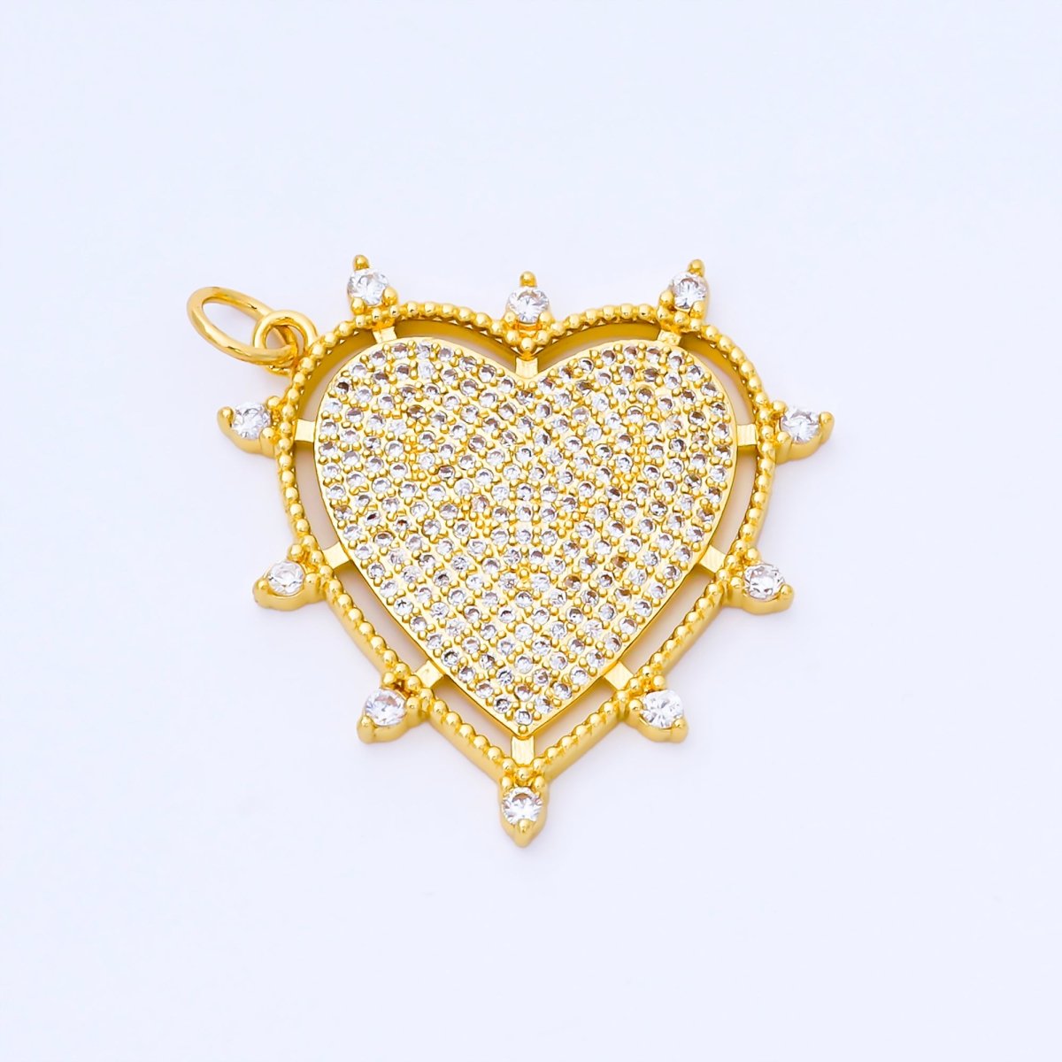 24K Gold Filled 30mm Micro Paved CZ Dotted Outline Heart Charm | AF1553