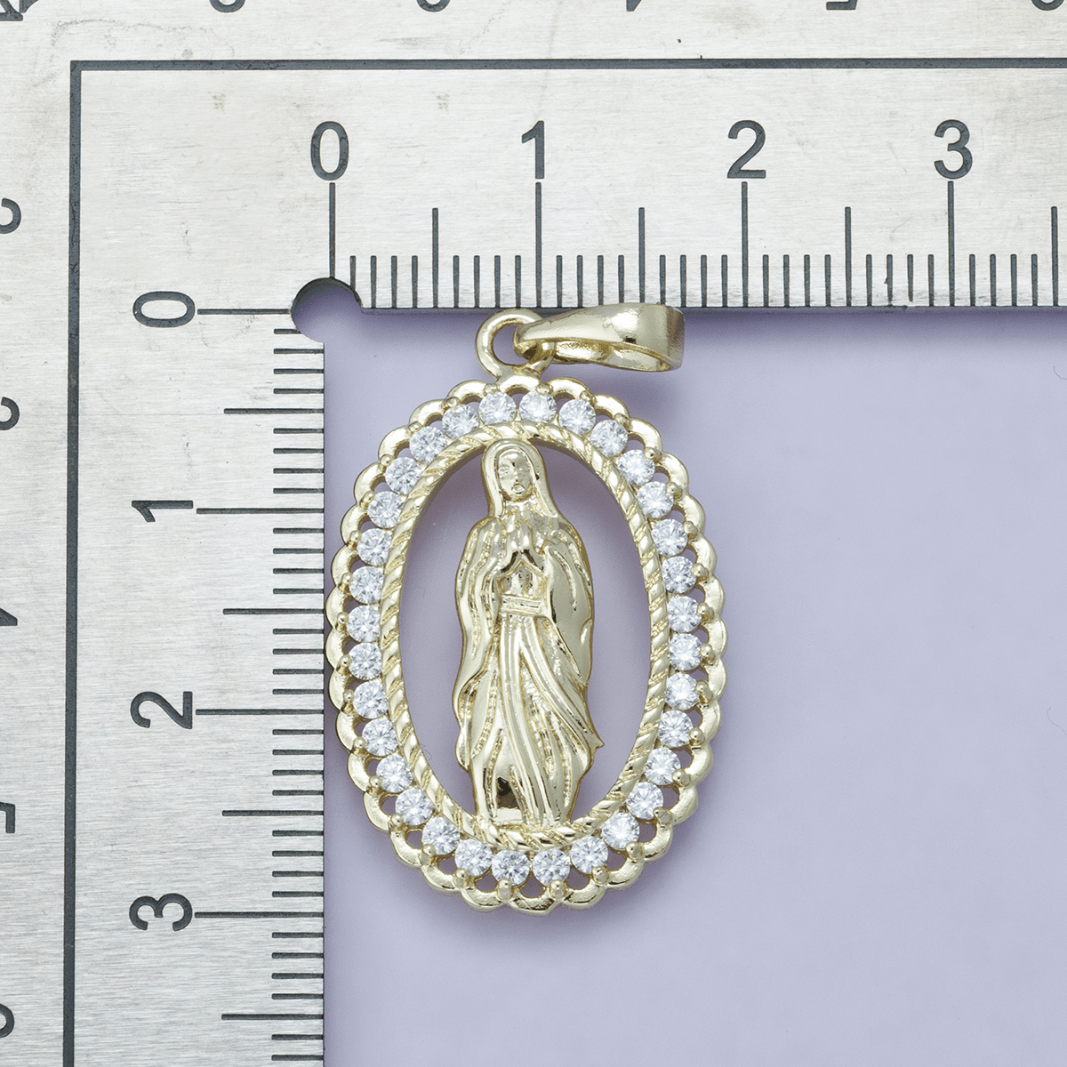 24K Gold Filled 30mm Open Frame Micro Paved CZ Lady of Guadalupe Pendant | H00183