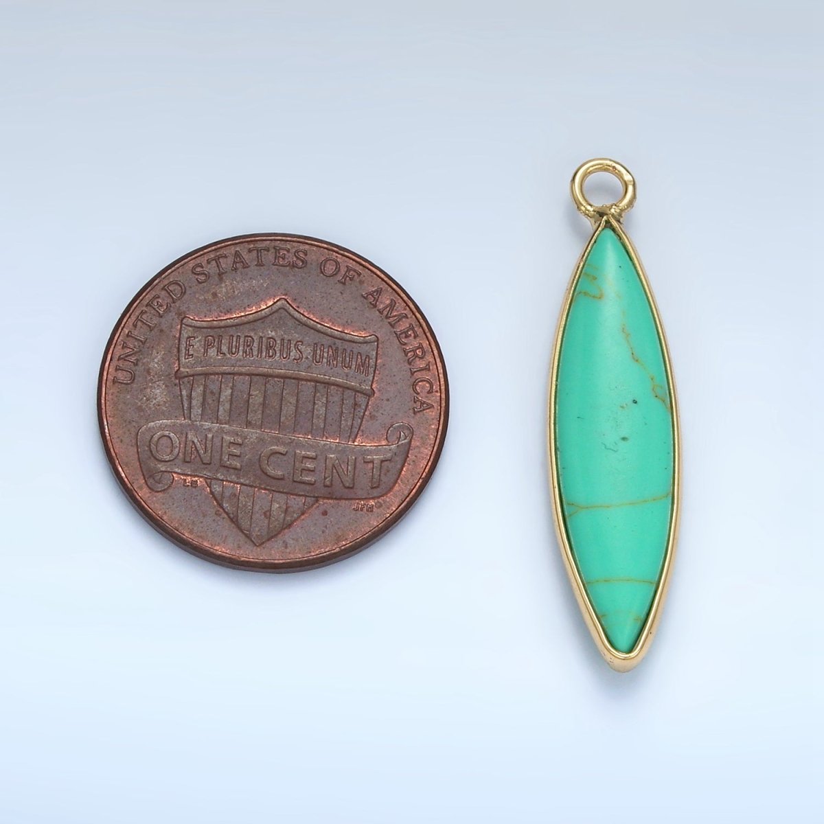 24K Gold Filled 30mm Turquoise Natural Gemstone Navette Bezel Charm | AG889