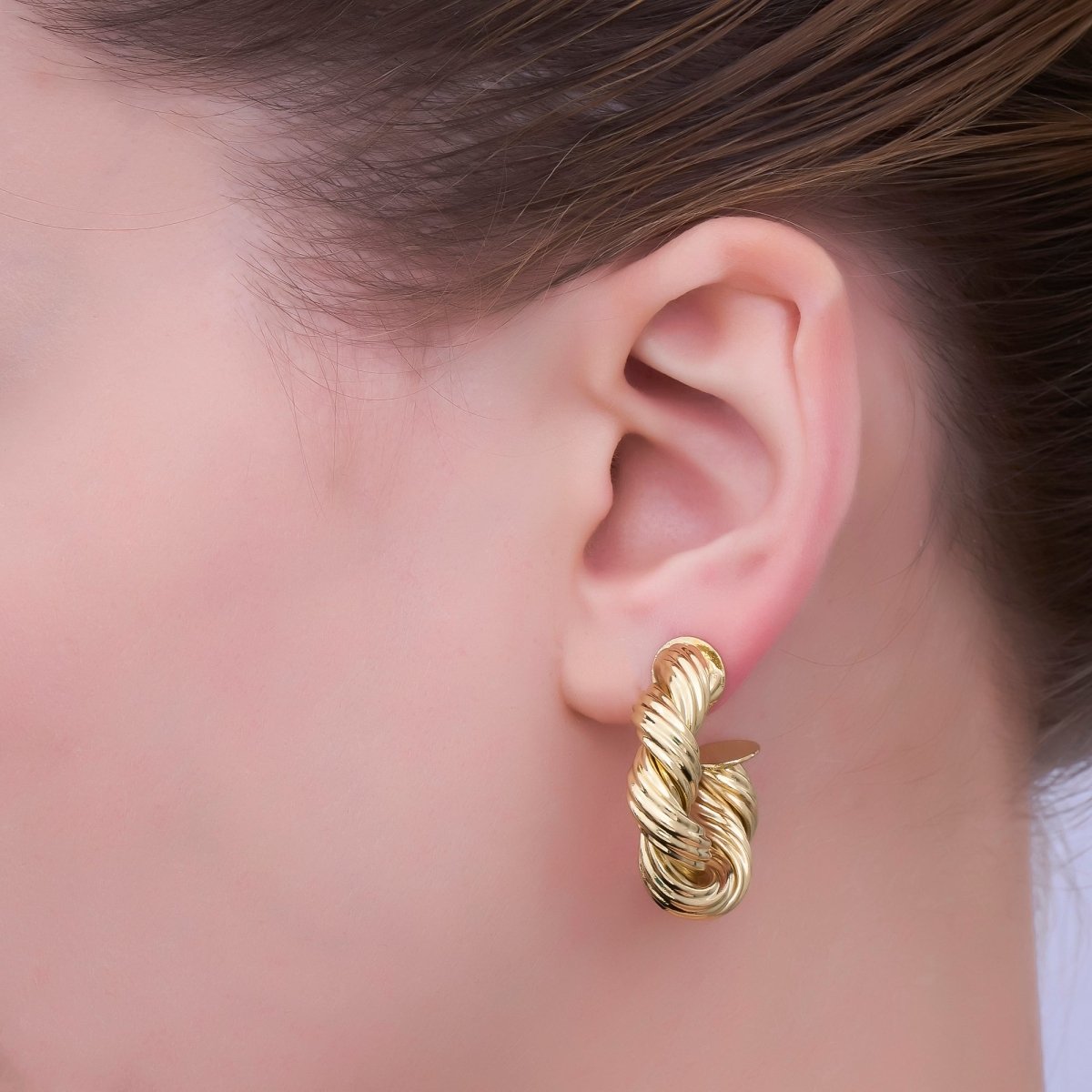 24K Gold Filled 30mm Twisted Croissant Geometric C-Shaped Hoop Earrings