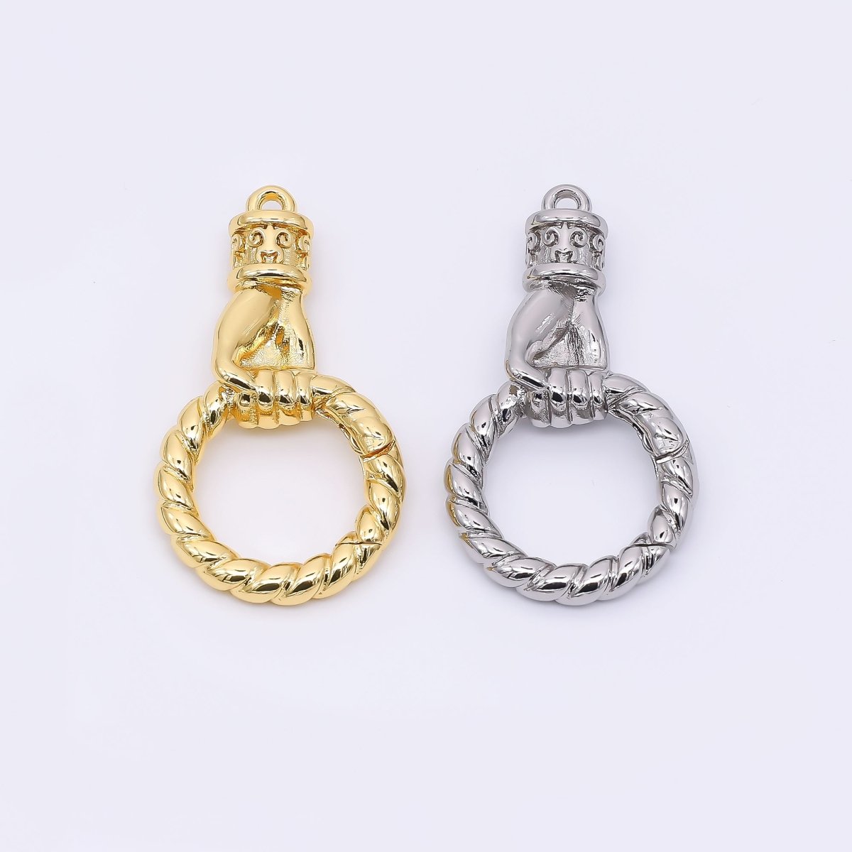 24K Gold Filled 32mm Hand Fish Gesture Round Push Gate Clasp Closure Finding in Gold & Silver | Z-1312
