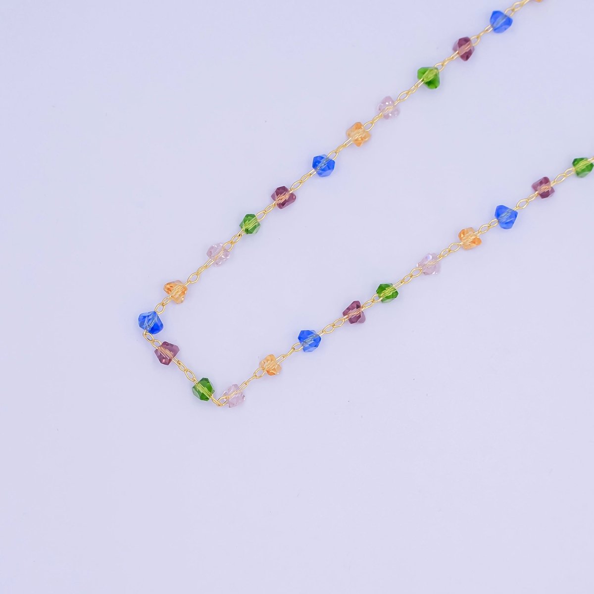 24K Gold Filled 3.3mm Multicolor Crystal Link Unfinished Chain by Yard | Roll-1655