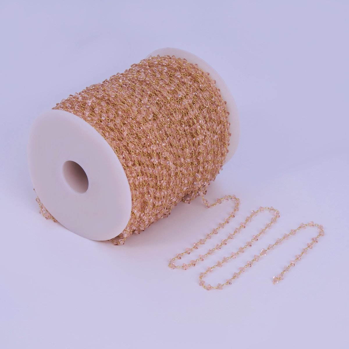 24K Gold Filled 3.3mm Pink Crystal Link Unfinished Chain by Yard | Roll-1654