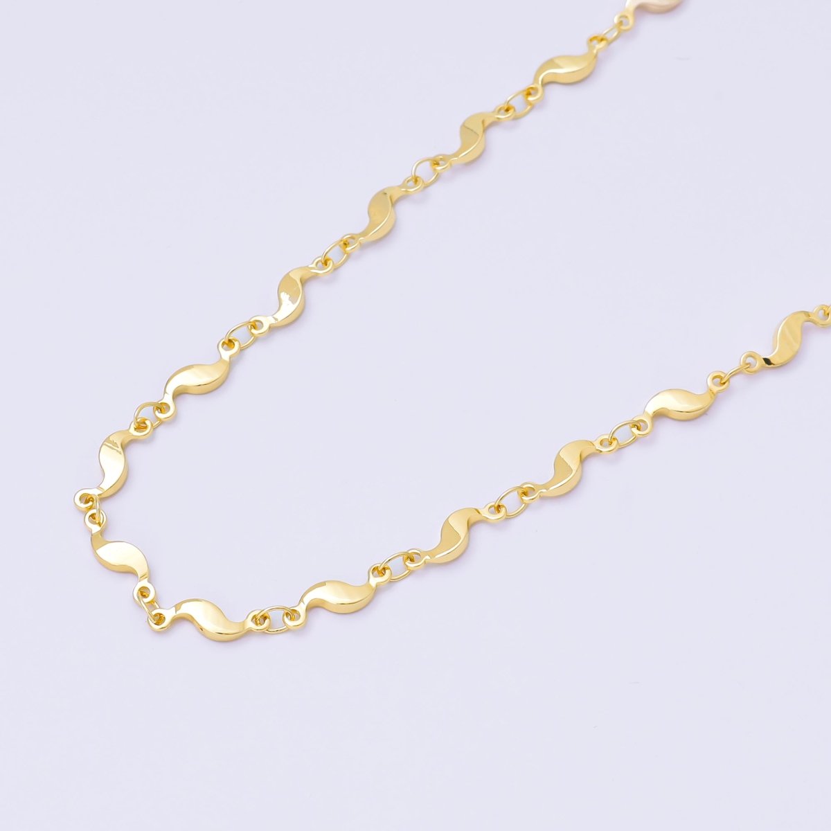 24K Gold Filled 3.5mm Geometric Curved Link Unfinished Chain by Yard in Gold & Silver | Roll-2011 Roll-2012