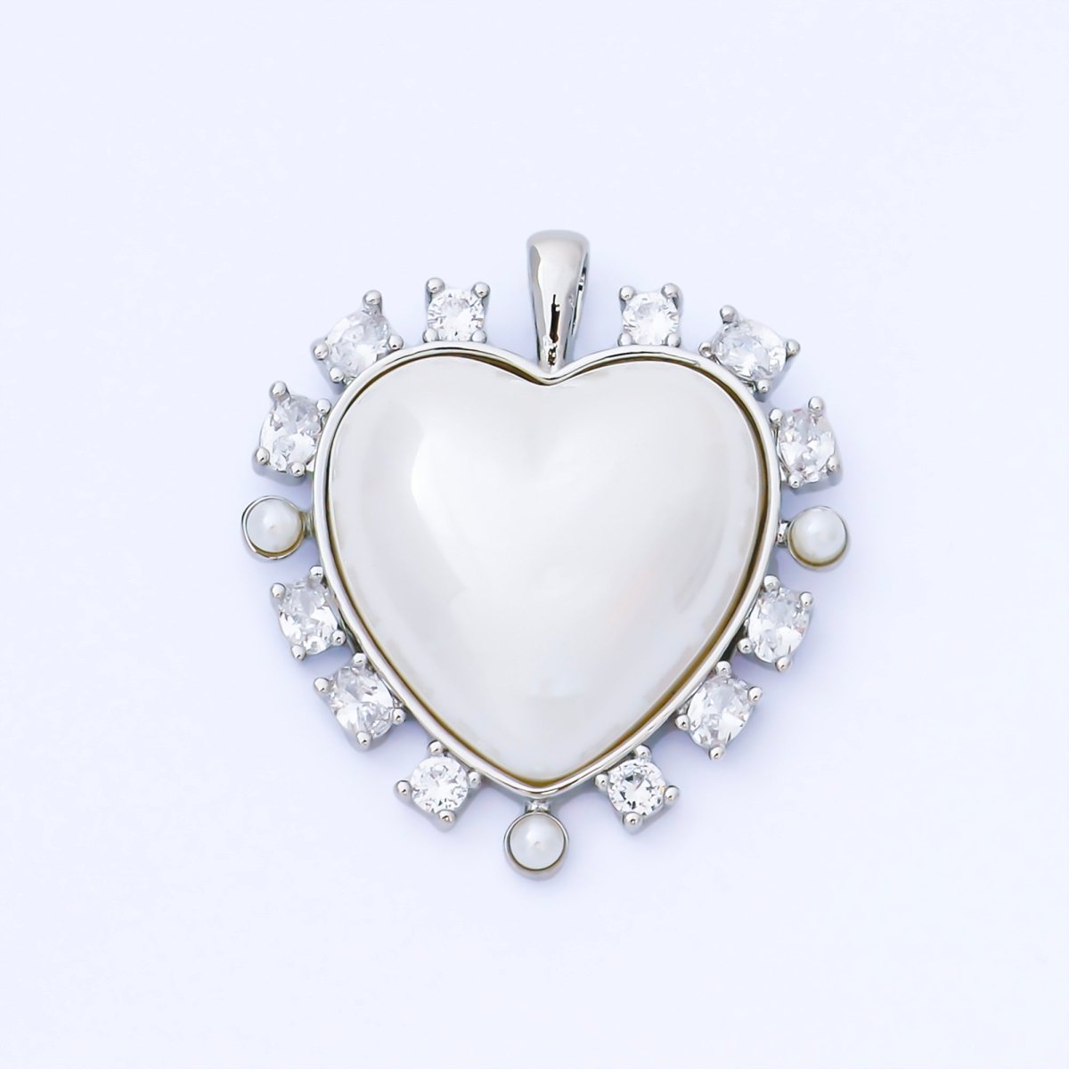24K Gold Filled 35mm Shell Pearl Clear CZ Outline Heart Pendant in Gold & Silver | AA1658 AA1689