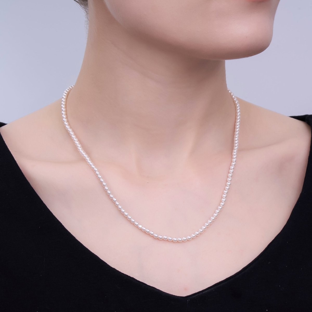 24K Gold Filled 3m Off-White Shell Pearl Bead Gemstone 17 Inch Necklace | WA-3049