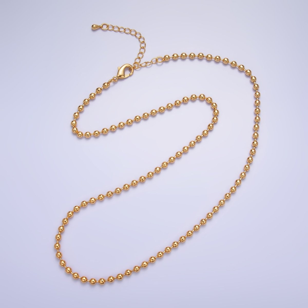 24K Gold Filled 3mm Bead Bar 16 Inch, 18 Inch Necklace w. Extender | WA-2714