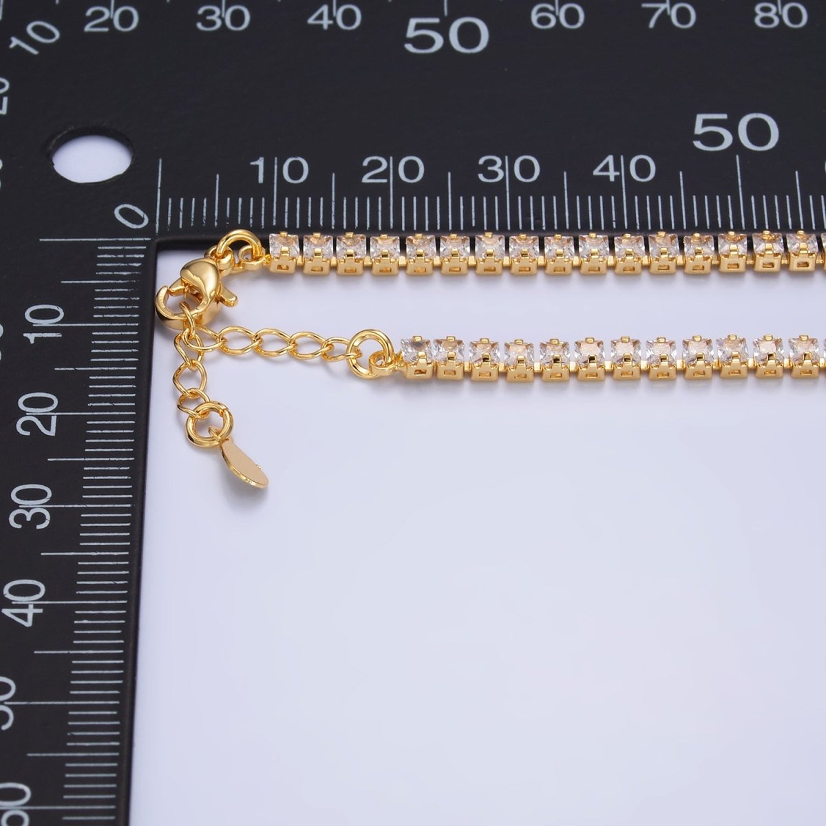 24K Gold Filled 3mm Clear CZ Baguette 7 Inch Tennis Bracelet | WA-2977