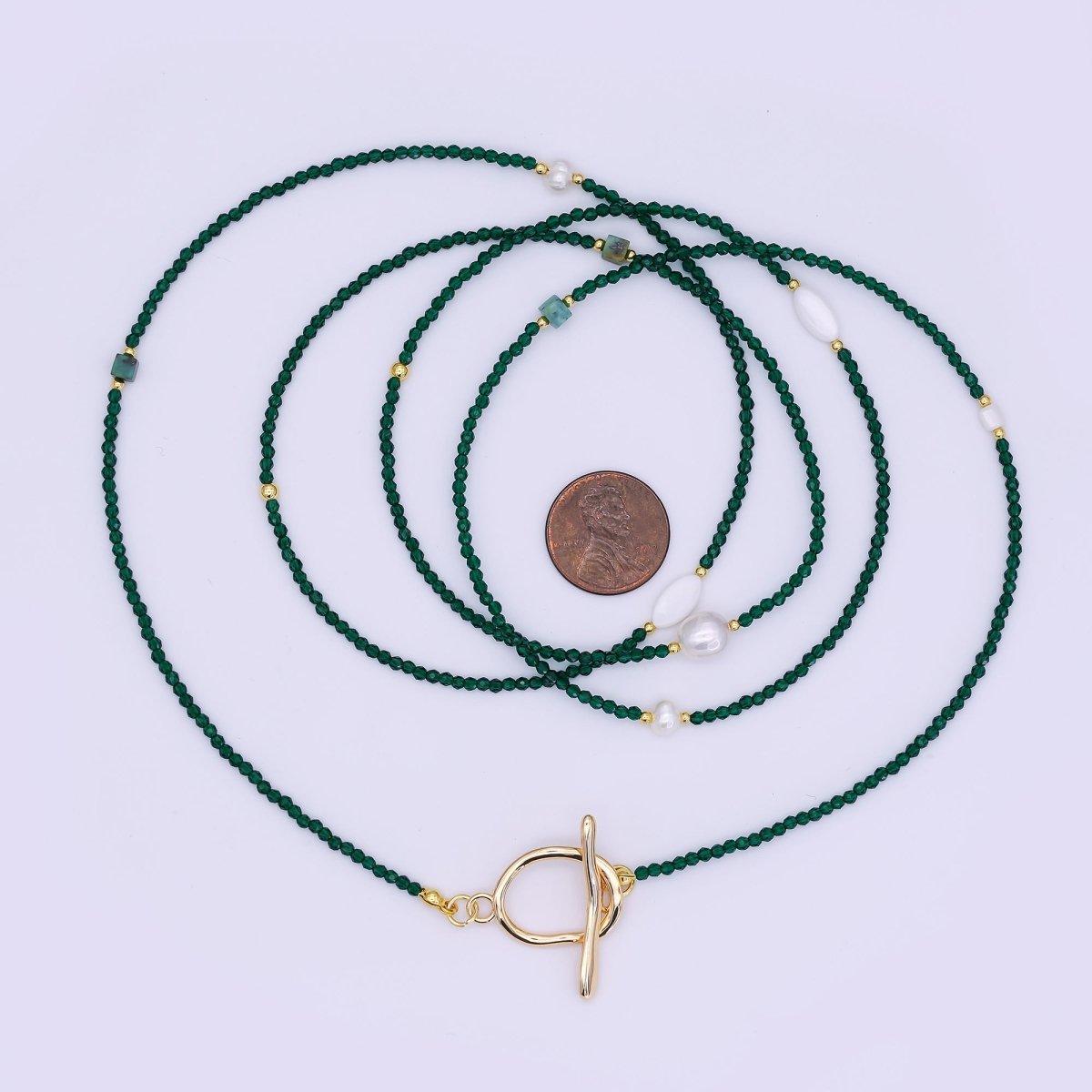 24K Gold Filled 3mm Shell Pearl Green Aventurine Crystal Gemstone 40 Inches Necklace | WA-3086