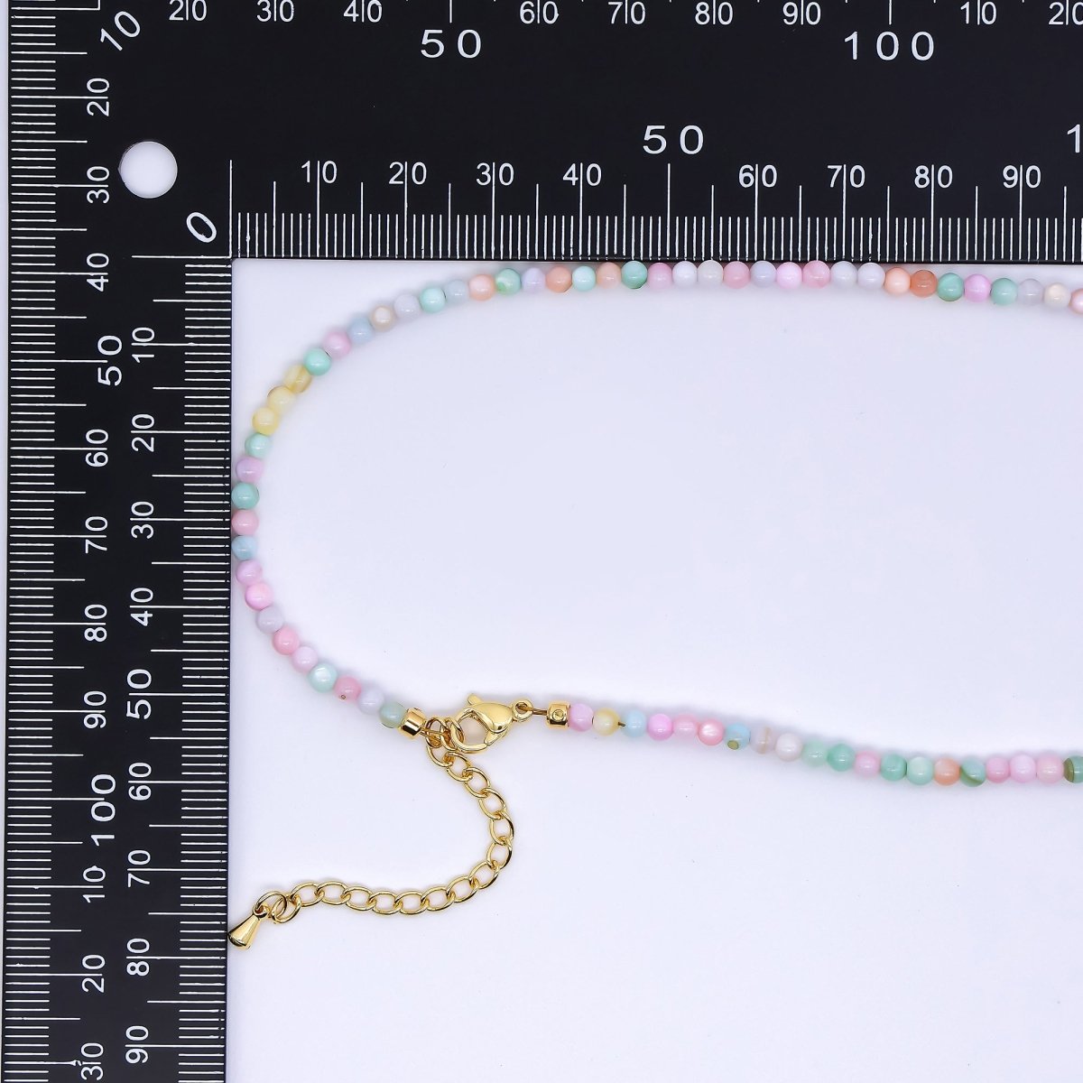 24K Gold Filled 3mm White, Pink, Blue, Multicolor Gloss Round Shell Pearl 15.5 Inch Necklace | WA-3164 ~ WA-3167