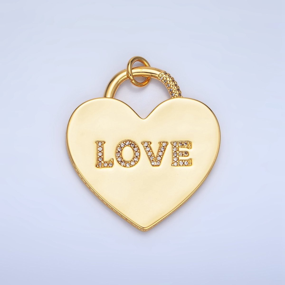 24K Gold Filled 40mm "LOVE" Micro Paved CZ Heart Padlock Charm in Gold & Silver | N746 N747