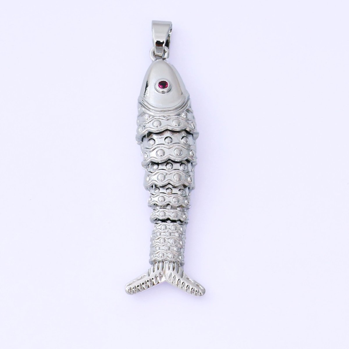 24K Gold Filled 43mm Fuchsia CZ Dotted Sardine Fish Multidimensional Charm in Gold & Silver | AA1620