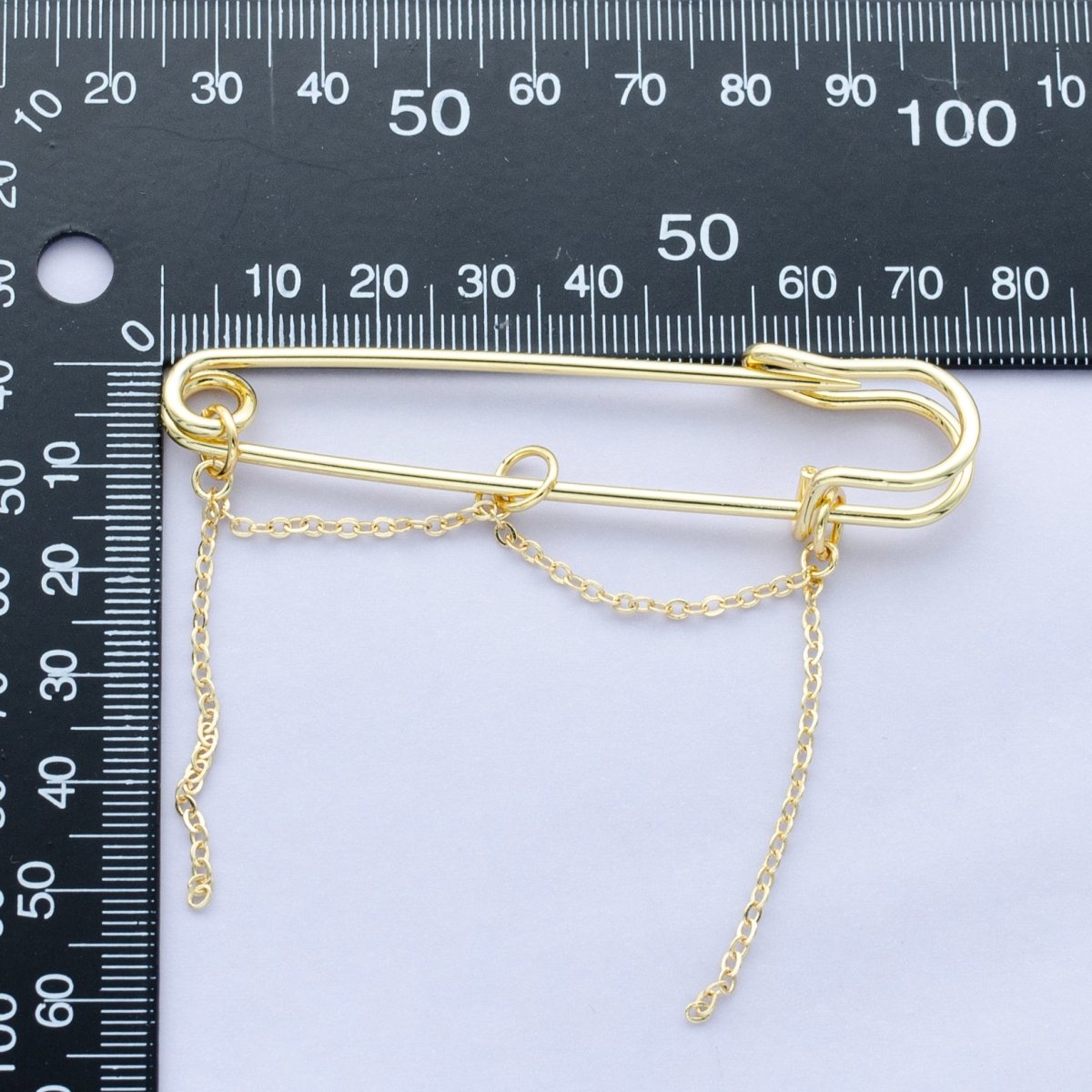 24K Gold Filled 45mm, 75mm, 100mm Chain Drop Safety Pin Brooch Finding | WA-3046 ~ WA-3048