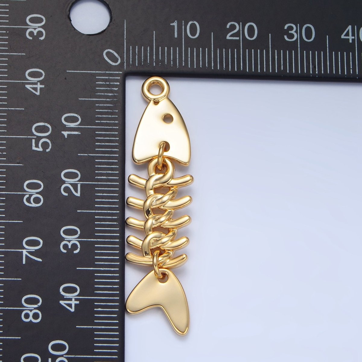 24K Gold Filled 45mm Minimalist Fish Skeleton Multidimensional Charm | X848