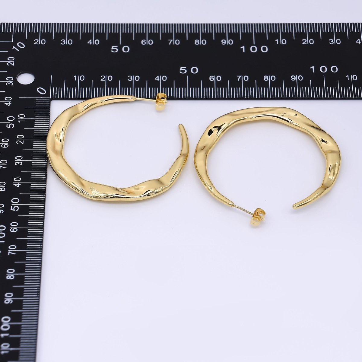24K Gold Filled 50mm Minimalist Molten C-Shaped Hoop Earrings | AJ078