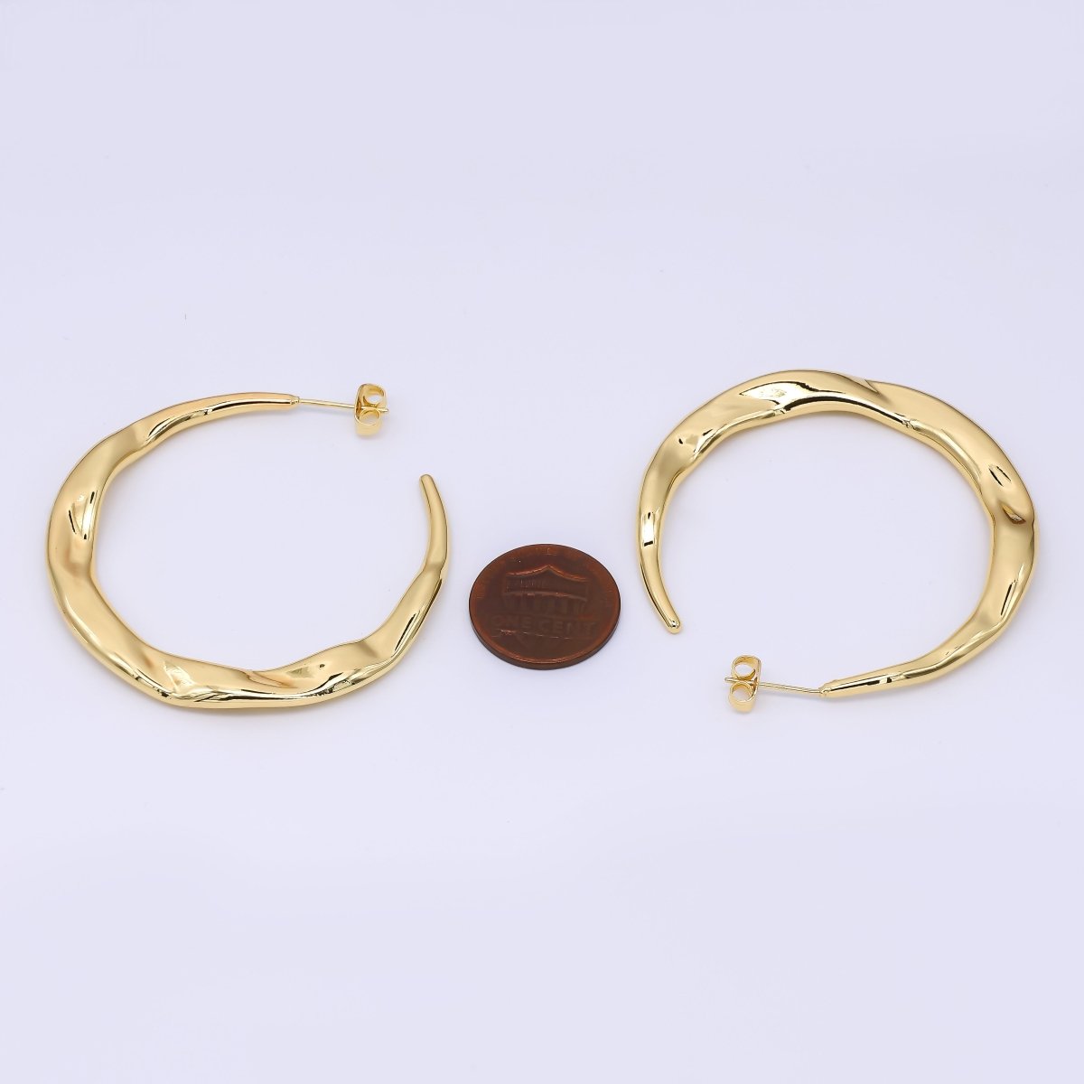 24K Gold Filled 50mm Minimalist Molten C-Shaped Hoop Earrings | AJ078