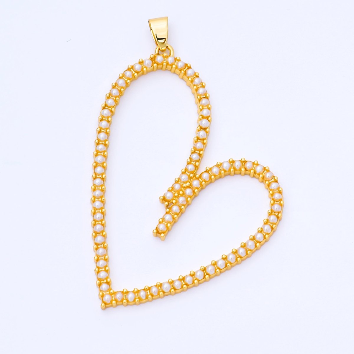 24K Gold Filled 50mm Shell Pearl Micro Paved Open Heart Pendant | AA1663