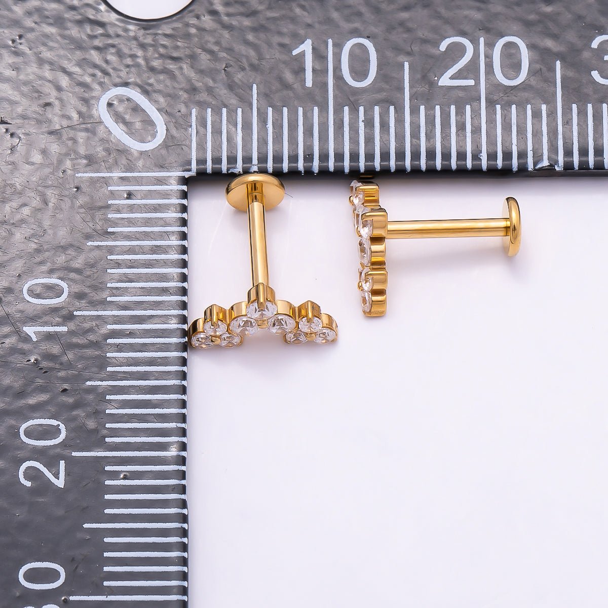 Titanium 5.5mm Triple Clear CZ Cluster Cartilage Piercing Flat Back Stud in Gold & Silver | BJ-00073 BJ-00074
