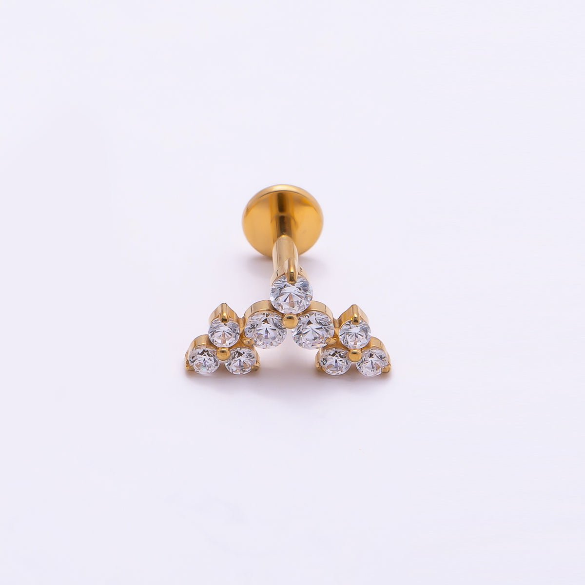 Titanium 5.5mm Triple Clear CZ Cluster Cartilage Piercing Flat Back Stud in Gold & Silver | BJ-00073 BJ-00074