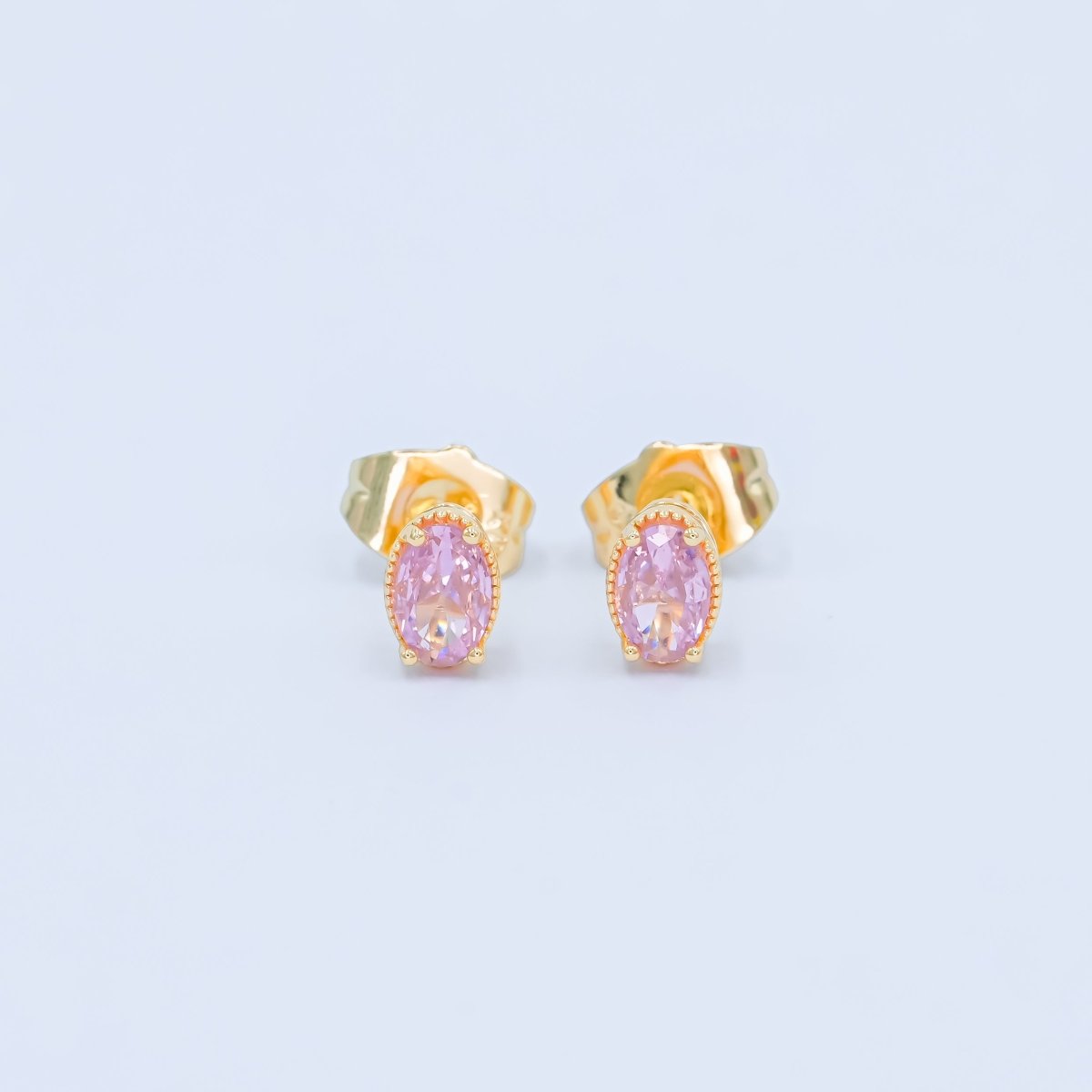 24K Gold Filled 6.8mm Oval CZ Stud Earrings | AB1001 - AB1005