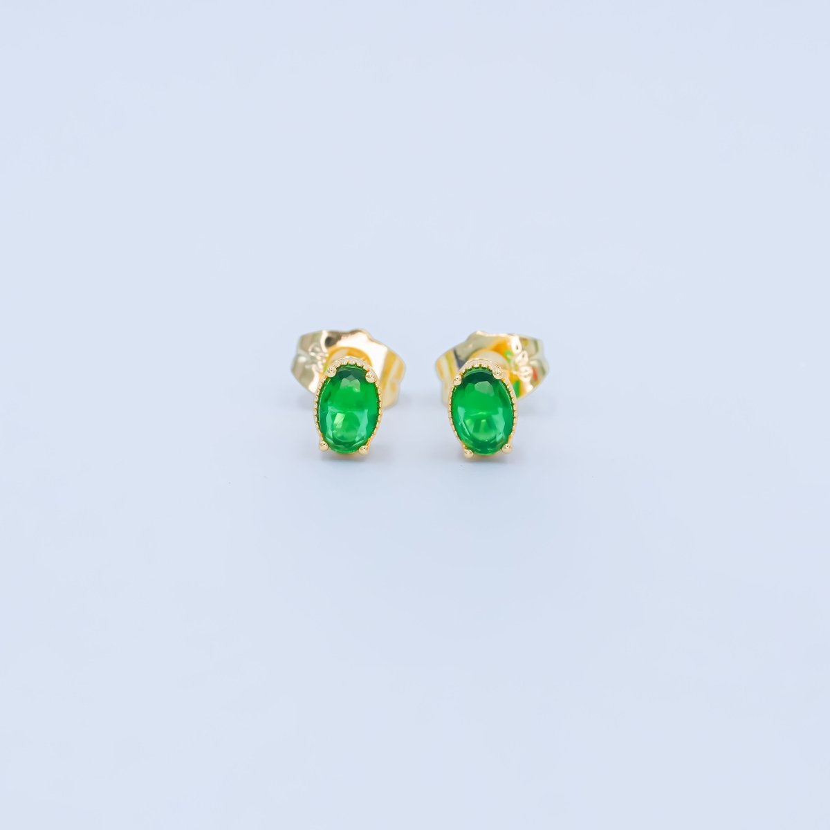 24K Gold Filled 6.8mm Oval CZ Stud Earrings | AB1001 - AB1005