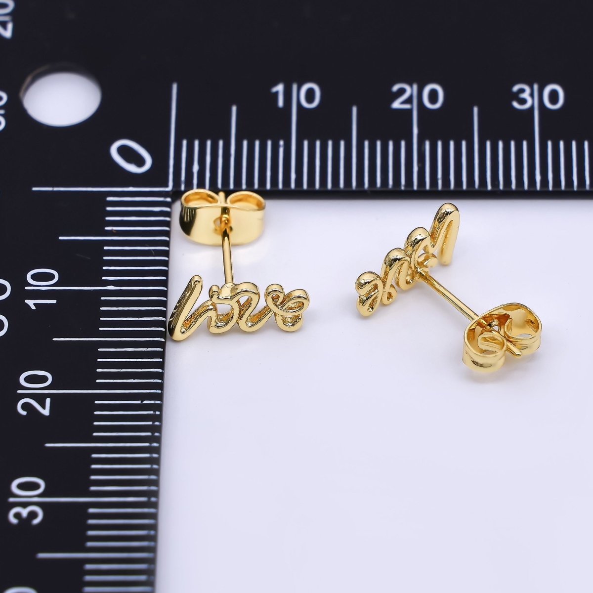 24K Gold Filled 6mm "Love" Cursive Script Stud Earrings | AI475