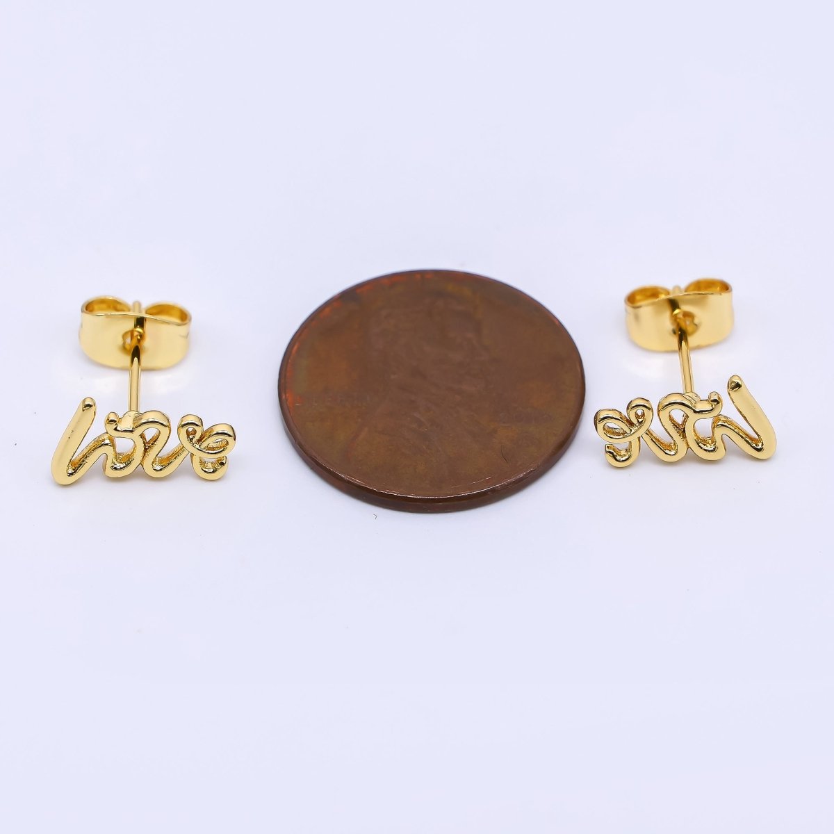 24K Gold Filled 6mm "Love" Cursive Script Stud Earrings | AI475