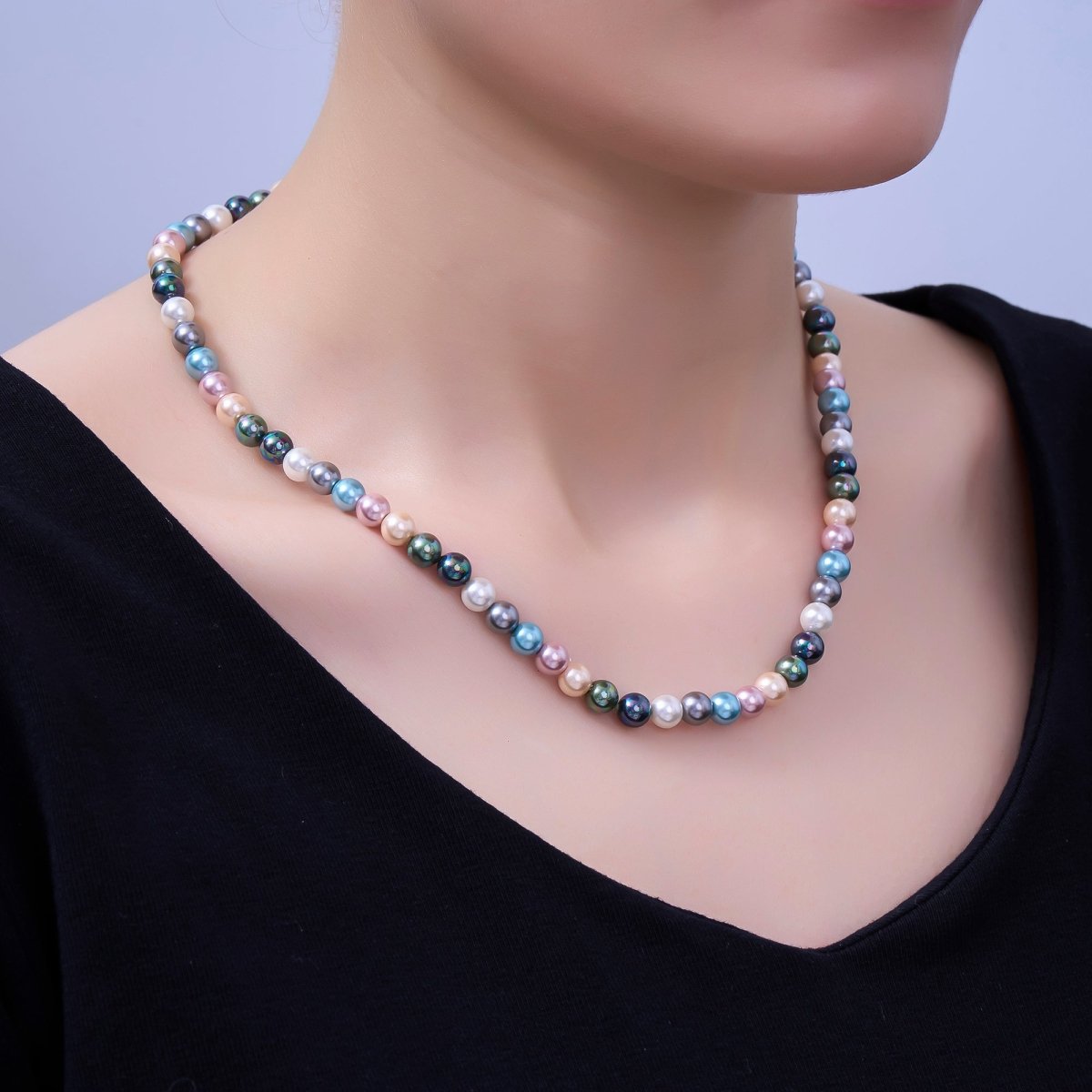 24K Gold Filled 6mm Multicolor Peacock Shell Pearl 17 Inch Necklace | WA-2790