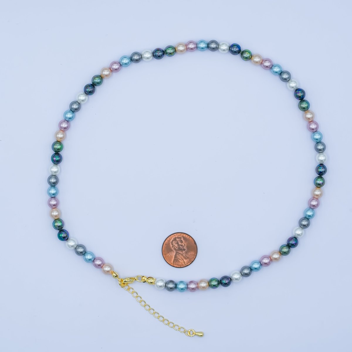 24K Gold Filled 6mm Multicolor Peacock Shell Pearl 17 Inch Necklace | WA-2790