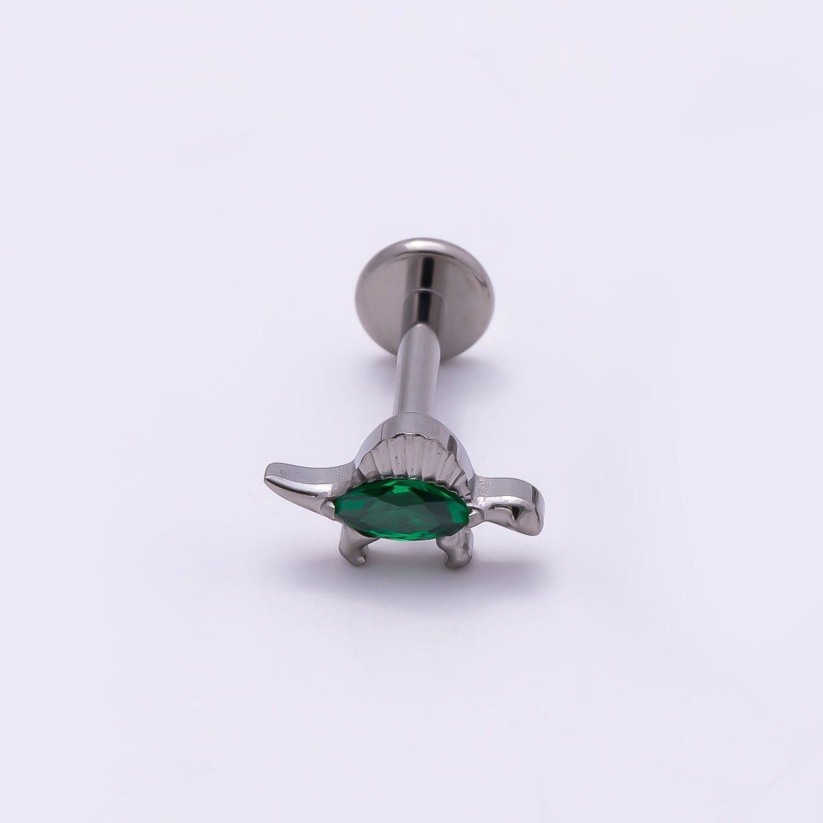 Titanium 7.5mm Green CZ Dinosaur Single Cartilage Piercing Flat Back Stud in Gold & Silver | BJ-00059 BJ-00060