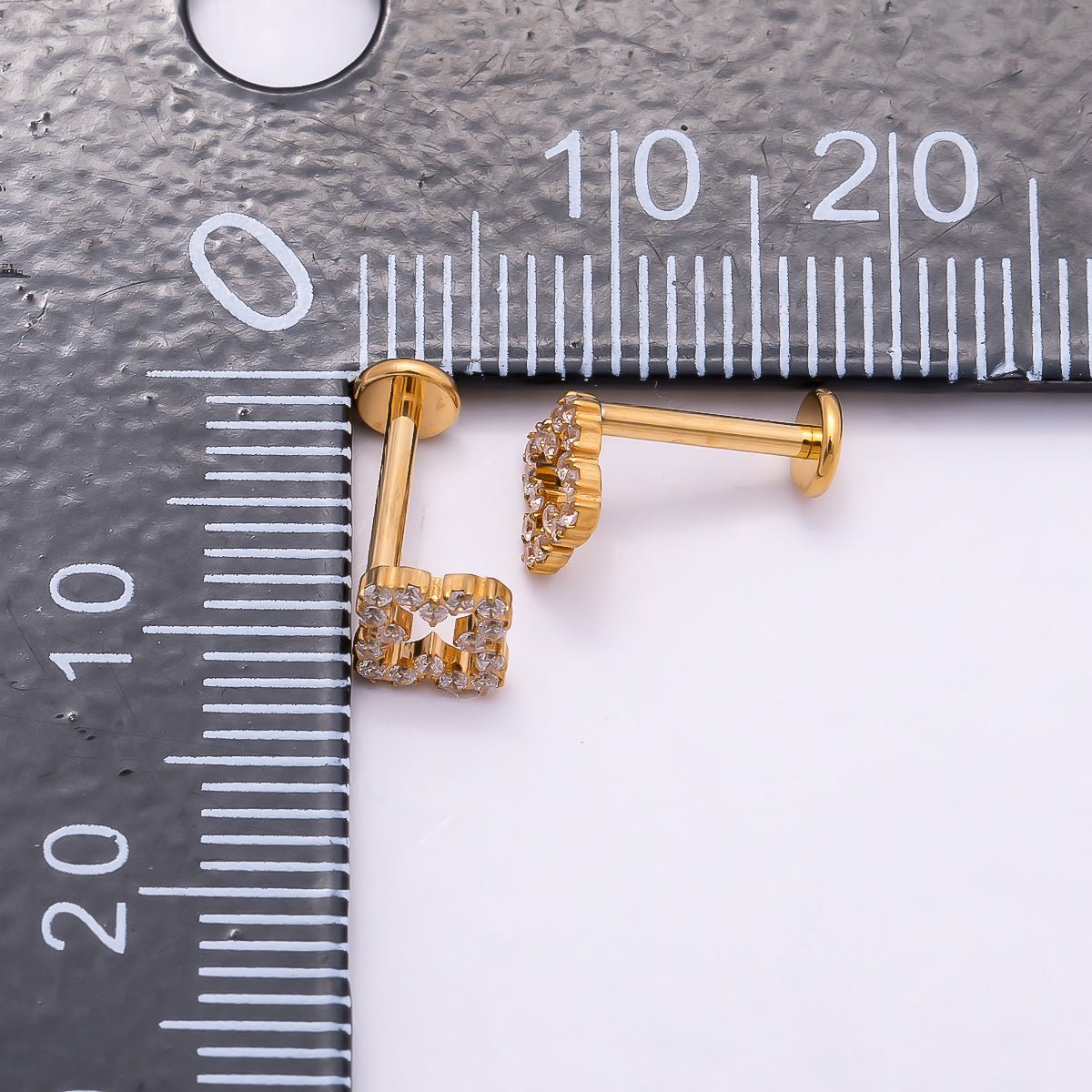 Titanium 7mm Micro Paved CZ Open Flower Cartilage Piercing Flat Back Stud in Gold & Silver | BJ-00065 BJ-00066