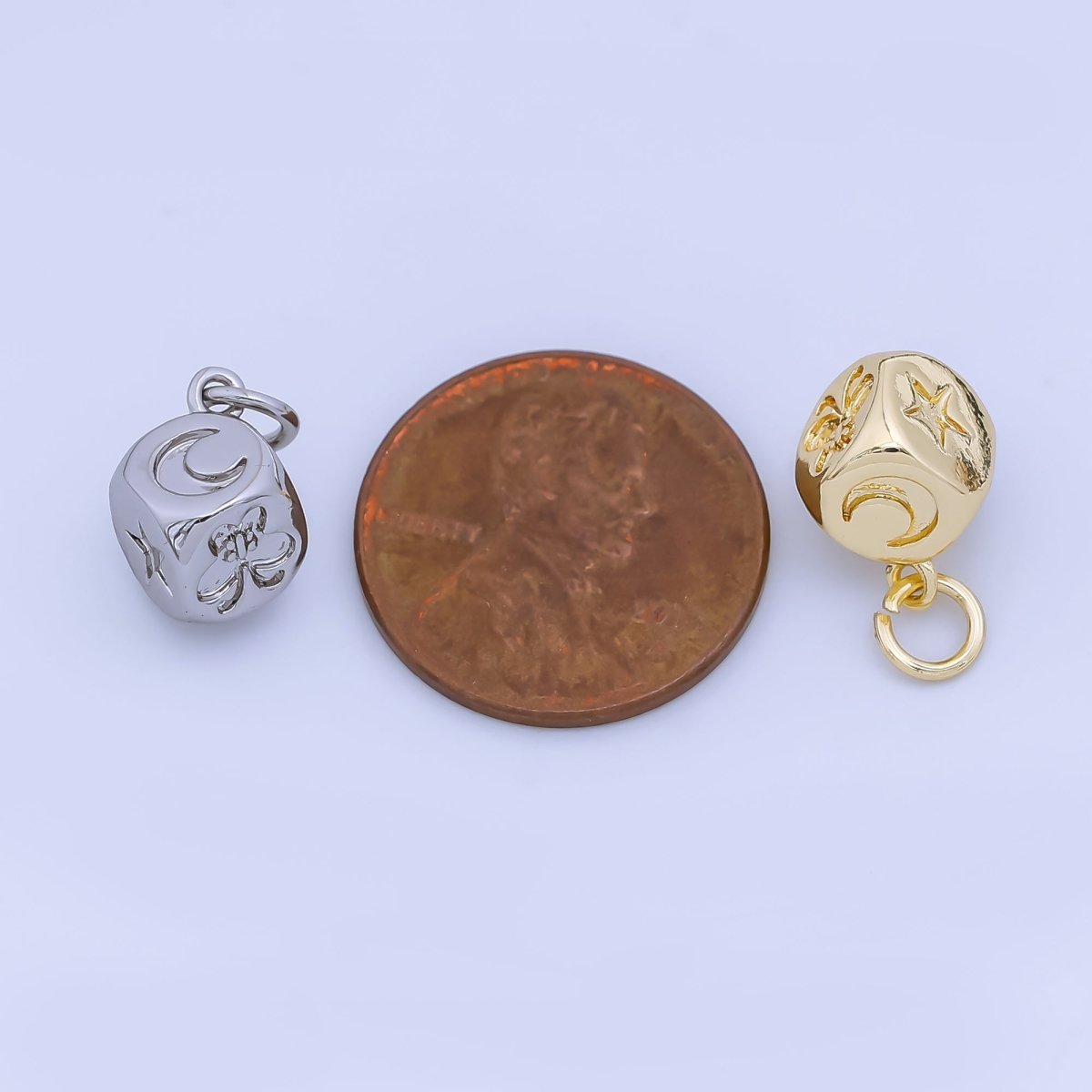 24K Gold Filled 8mm Celestial Moon Star Butterfly Dice Multidimensional 3D Charm in Gold & Silver | AJ471