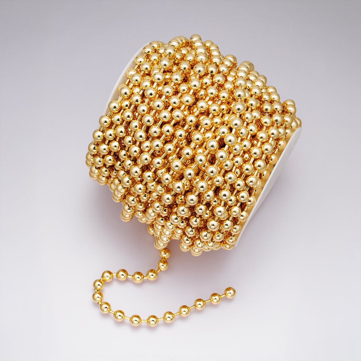 24K Gold Filled 8mm Round Ball Bead Unfinished Chain by Yard | Roll-01860