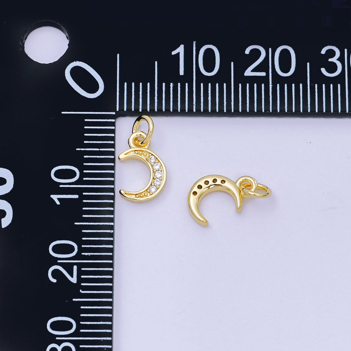 24K Gold Filled 9.5mm Micro Paved CZ Celestial Crescent Moon Charm | D103