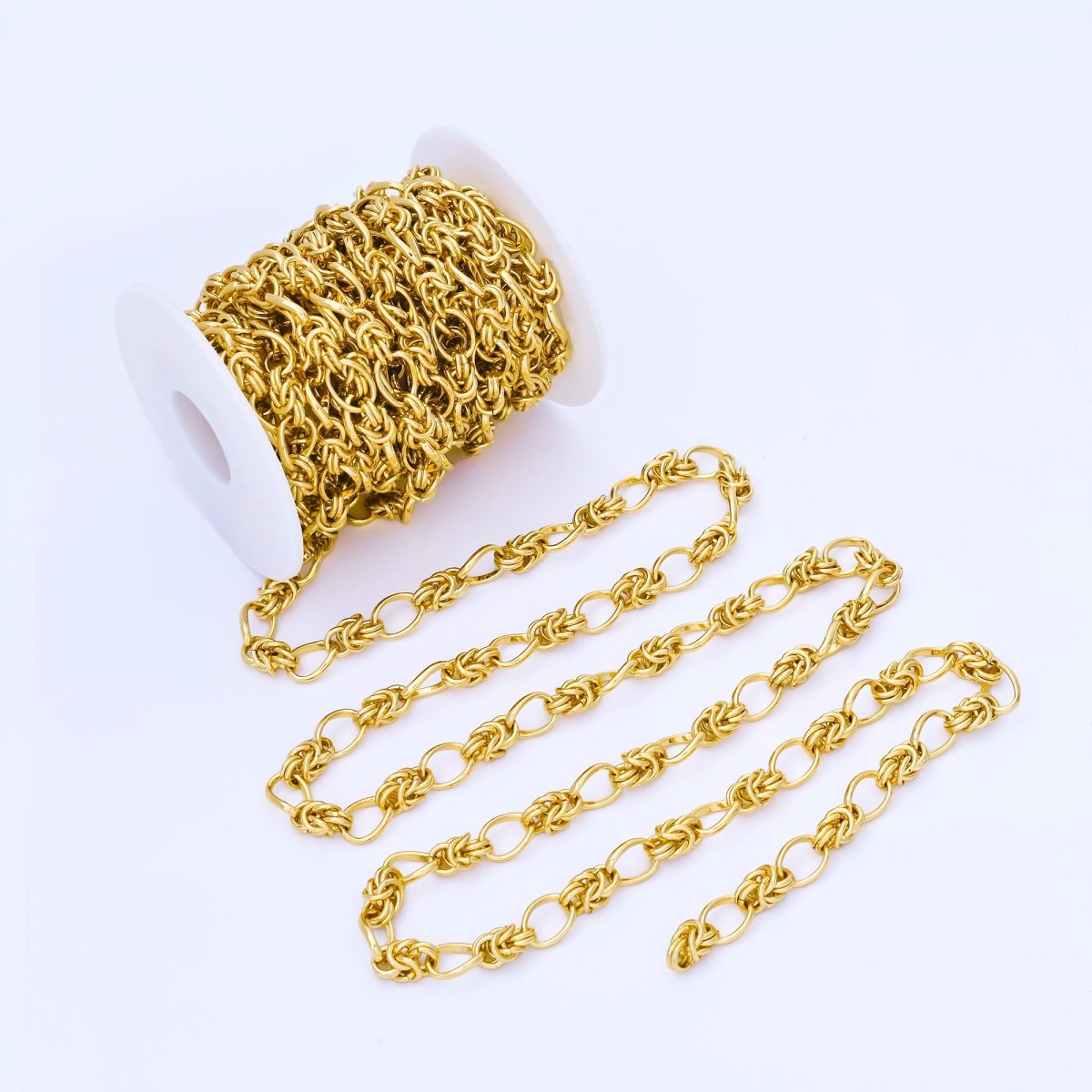 24K Gold Filled 9mm Knotted Rope Unfinished Chain by Yard | Roll-1743