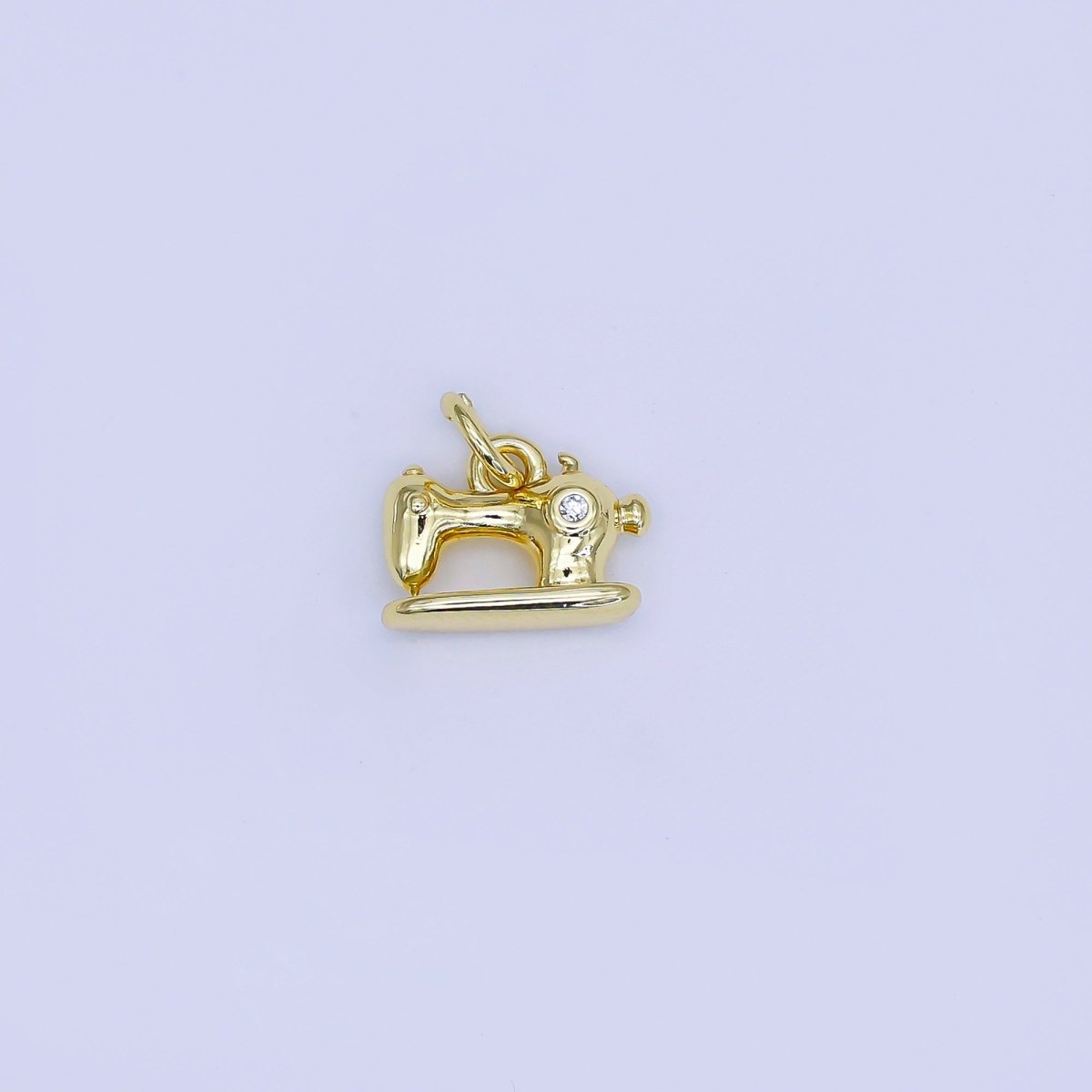 24K Gold Filled 9mm Round CZ Tiny Sewing Machine Pendant | AJ318