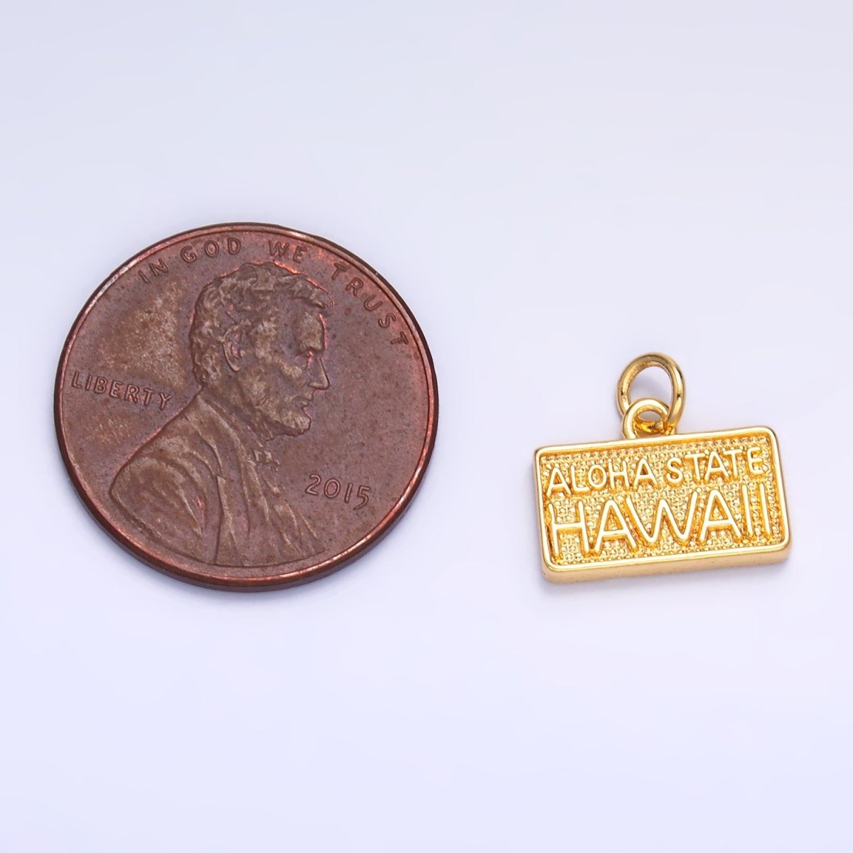 24K Gold Filled 9mm "ALOHA STATE: HAWAII" Script License Plate Charm in Gold & Silver | W284