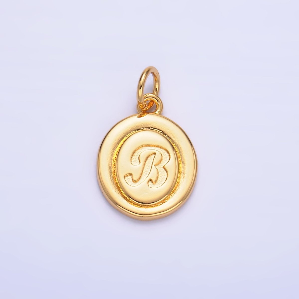 24K Gold Filled Alphabet Letter Initial Script Engraved Stamped Oval Charm | A836 - A848