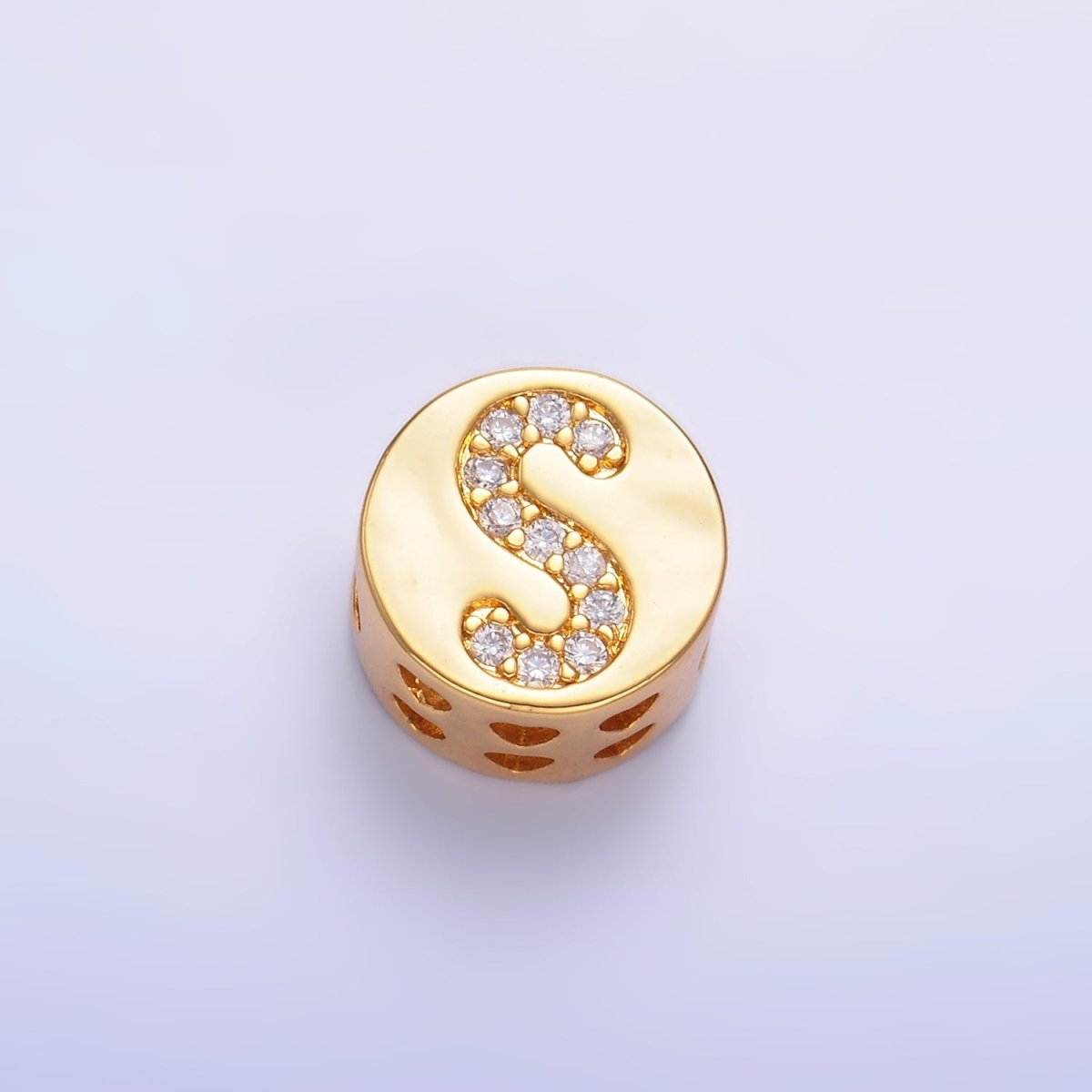 24K Gold Filled Alphabet Letter Micro Paved CZ Round Bead | A1526 - A1538