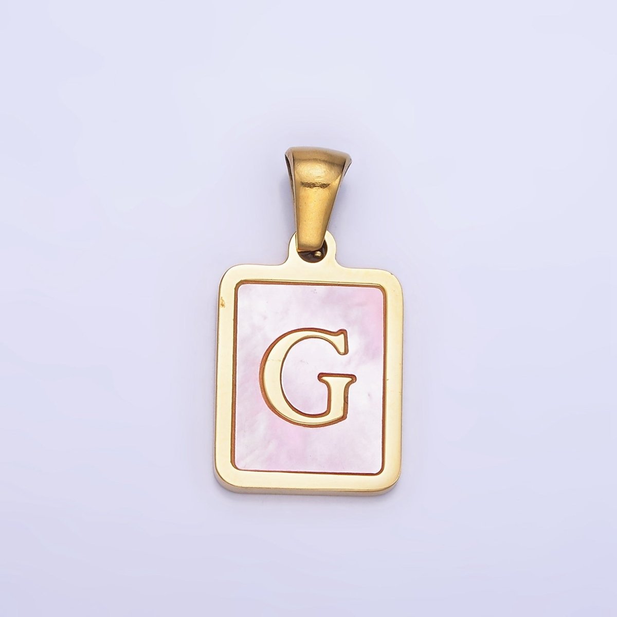 24K Gold Filled Alphabet Letter Pink Shell Pearl Bezel Pendant | A-A1565-A-A1577