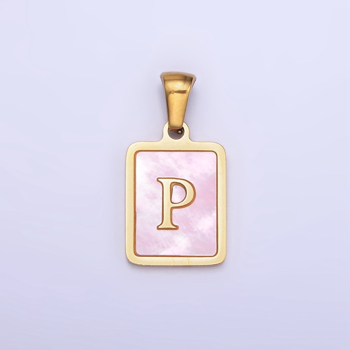 24K Gold Filled Alphabet Letter Pink Shell Pearl Bezel Pendant | A-A1565-A-A1577
