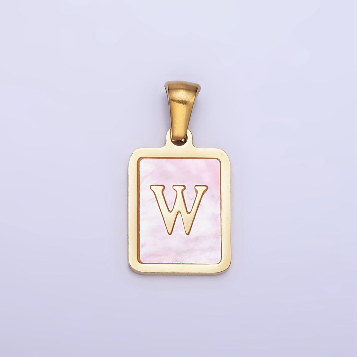 24K Gold Filled Alphabet Letter Pink Shell Pearl Bezel Pendant | A-A1565-A-A1577
