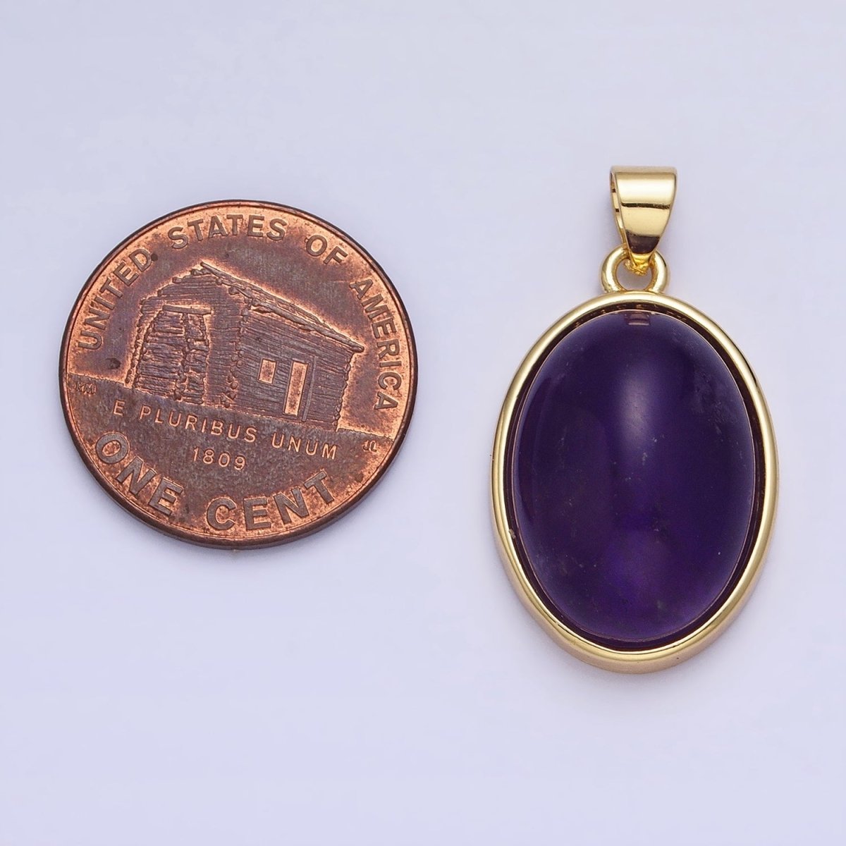 24K Gold Filled Amethyst, Rose Quartz Natural Gemstone 27.3mm Cabochon Bezel Oval Pendant | AA327 AA329