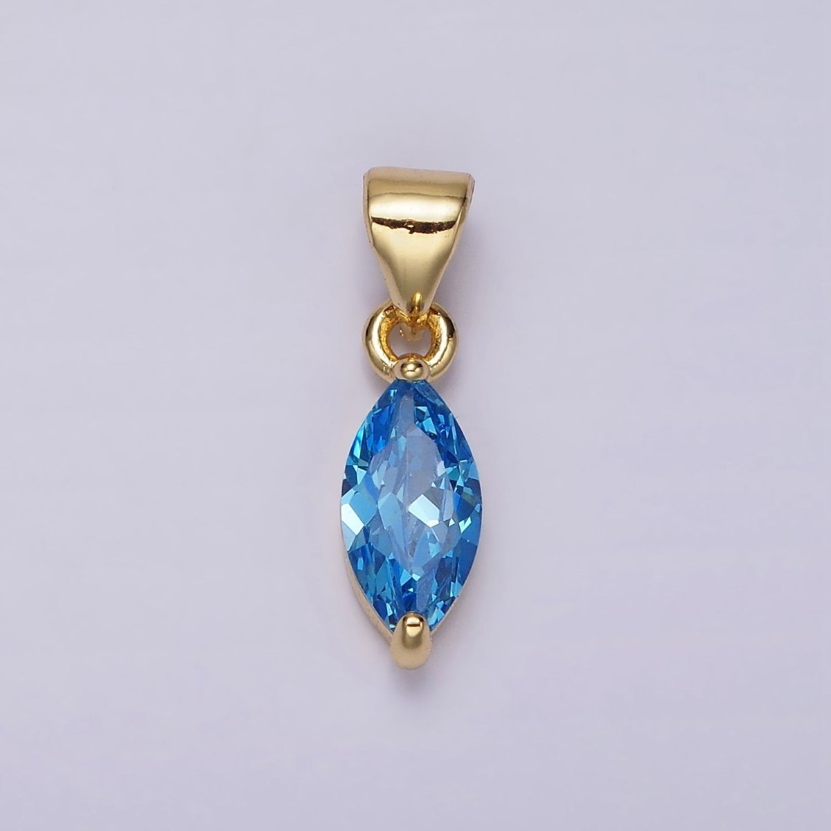 24K Gold Filled Baby Blue, Blue CZ Marquise Birthstone Pendant | N1953 N1954
