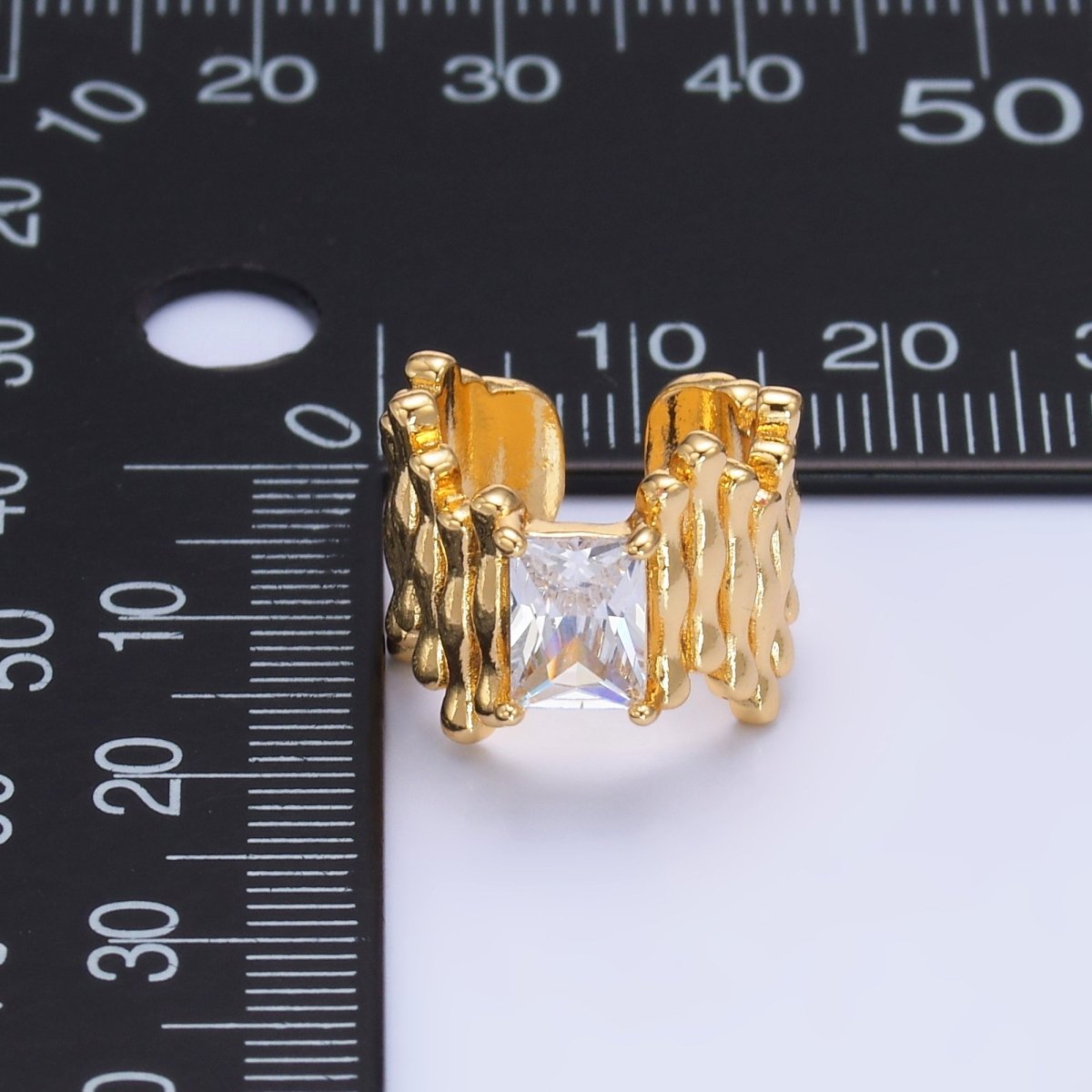 24K Gold Filled Baguette CZ Molten Linear Ear Cuff Earring | AI173