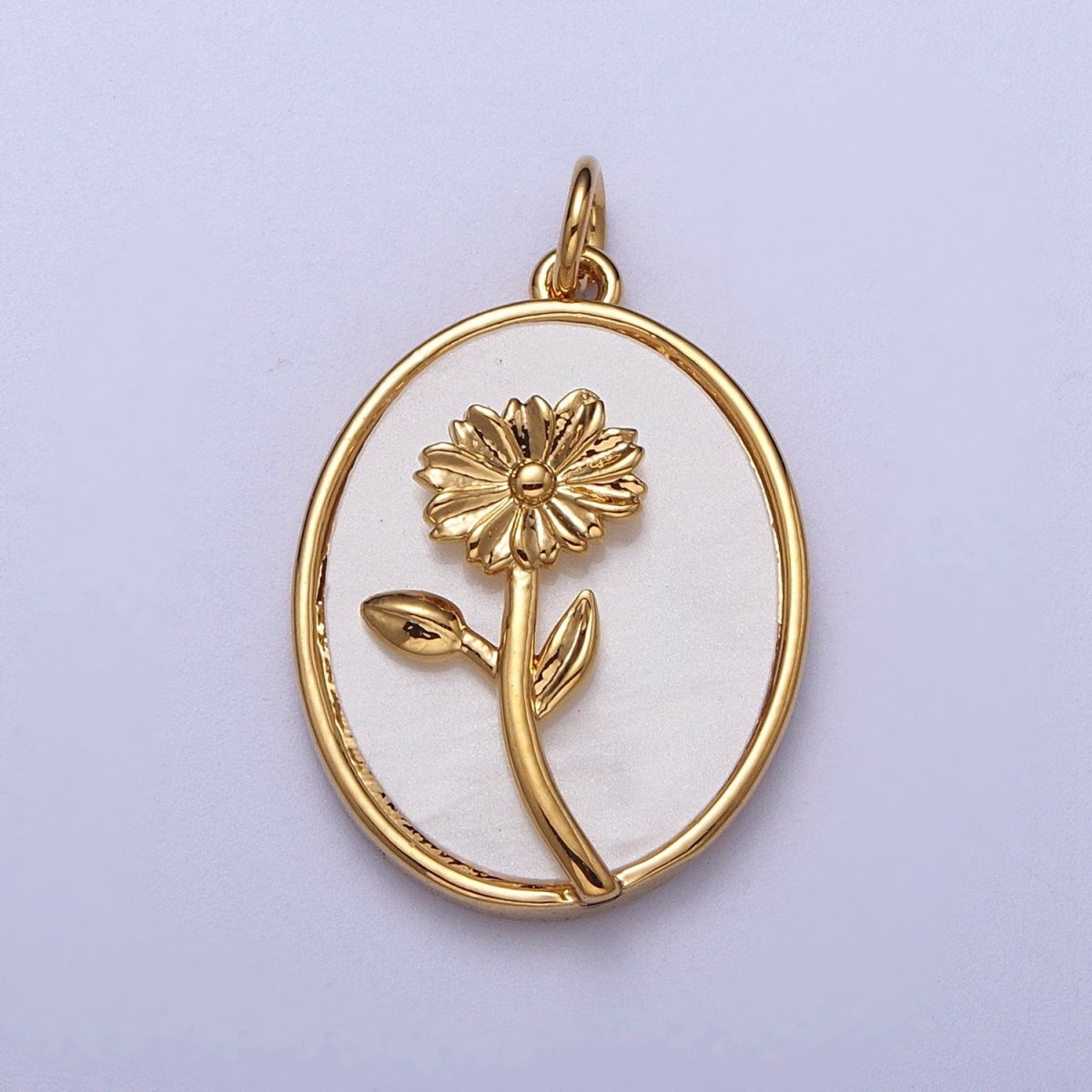 24K Gold Filled Birth Flower Personalized Oval Shell Pearl Charm | E-315, E-319, E-321