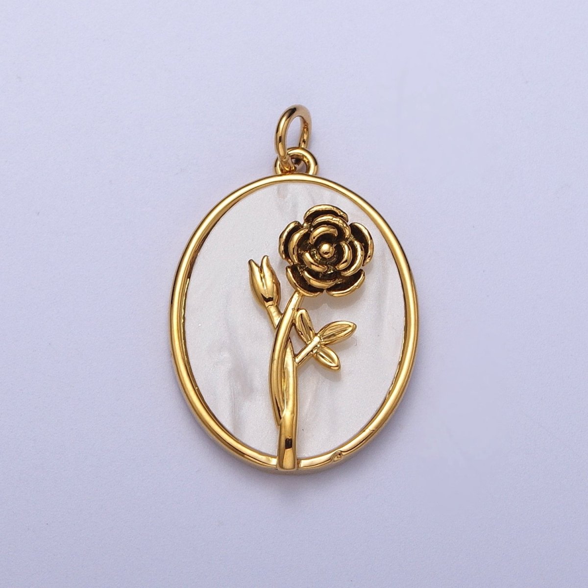 24K Gold Filled Birth Flower Personalized Oval Shell Pearl Charm | E-315, E-319, E-321
