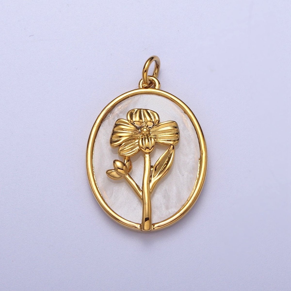 24K Gold Filled Birth Flower Personalized Oval Shell Pearl Charm | E-315, E-319, E-321