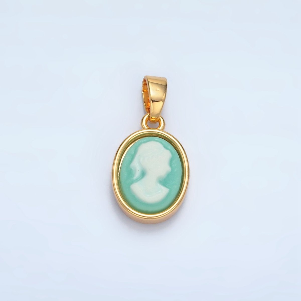 24K Gold Filled Black, Blue, Pink, Peach Agate Woman Girl Portrait Oval Pendant | AA120 AA121