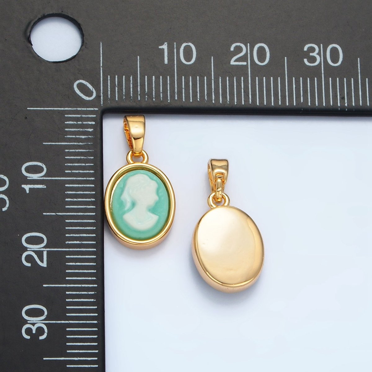 24K Gold Filled Black, Blue, Pink, Peach Agate Woman Girl Portrait Oval Pendant | AA120 AA121